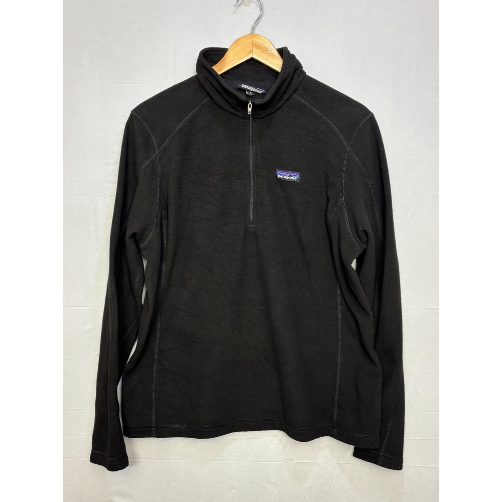 Patagonia Quarter‎ Zip Fleece Pullover Jacket Womens Black Logo Long Sleeve XL